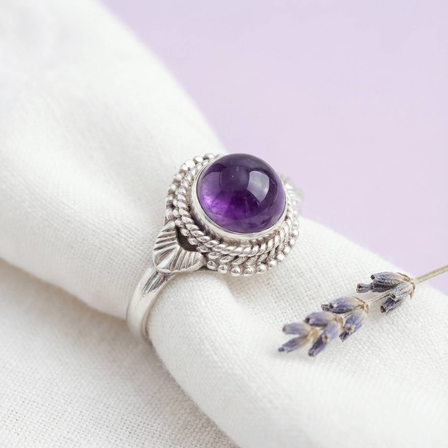 MANAIA – Silberring aus 925 Sterling Silber mit rundem Edelstein