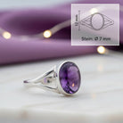 [KI] Amethystring aus Silber mit Maßangaben zu Ring und Edelstein