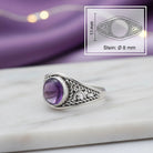 [KI] Amethystring aus Silber mit Maßangaben zu Ring und Edelstein
