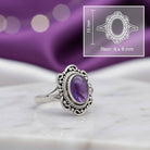 [KI] Amethystring aus Silber mit Maßangaben zu Ring und Edelstein