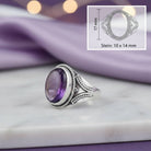 [KI] Amethystring aus Silber mit Maßangaben zu Ring und Edelstein