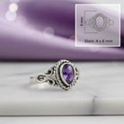 [KI] Amethystring aus Silber mit Maßangaben zu Ring und Edelstein