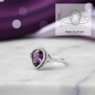 [KI] Amethystring aus Silber mit Maßangaben zu Ring und Edelstein