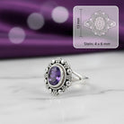 [KI] Amethystring aus Silber mit Maßangaben zu Ring und Edelstein