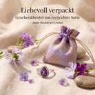 [KI] Silberring mit Amethyst und Geschenkbeutel aus recyceltem Sari