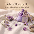 [KI] Silberring mit Amethyst und Geschenkbeutel aus recyceltem Sari