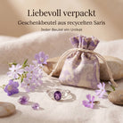 [KI] Silberring mit Amethyst und Geschenkbeutel aus recyceltem Sari