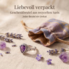 [KI] Silberring mit Amethyst und Geschenkbeutel aus recyceltem Sari