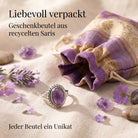 [KI] Silberring mit Amethyst und Geschenkbeutel aus recyceltem Sari