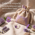 [KI] Silberring mit Amethyst und Geschenkbeutel aus recyceltem Sari