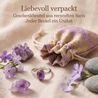 [KI] Silberring mit Amethyst und Geschenkbeutel aus recyceltem Sari