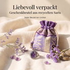 [KI] Silberring mit Amethyst und Geschenkbeutel aus recyceltem Sari