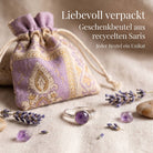[KI] Silberring mit Amethyst und Geschenkbeutel aus recyceltem Sari