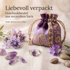 [KI] Silberring mit Amethyst und Geschenkbeutel aus recyceltem Sari