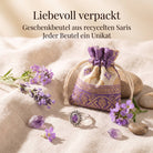 [KI] Silberring mit Amethyst und Geschenkbeutel aus recyceltem Sari