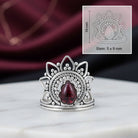 [KI] Granatring aus Silber mit Maßangaben zu Ring und Edelstein
