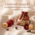 [KI] Silberring mit Granat und Geschenkbeutel aus recyceltem Sari
