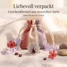 [KI] Silberring mit Granat und Geschenkbeutel aus recyceltem Sari