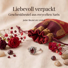[KI] Silberring mit Granat und Geschenkbeutel aus recyceltem Sari