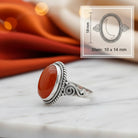 [KI] Karneolring aus Silber mit Maßangaben zu Ring und Edelstein