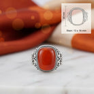 [KI] Karneolring aus Silber mit Maßangaben zu Ring und Edelstein