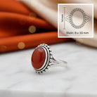 [KI] Karneolring aus Silber mit Maßangaben zu Ring und Edelstein