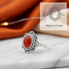 [KI] Karneolring aus Silber mit Maßangaben zu Ring und Edelstein