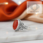 [KI] Karneolring aus Silber mit Maßangaben zu Ring und Edelstein