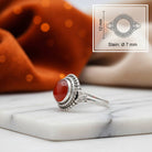 [KI] Karneolring aus Silber mit Maßangaben zu Ring und Edelstein