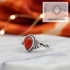 [KI] Karneolring aus Silber mit Maßangaben zu Ring und Edelstein