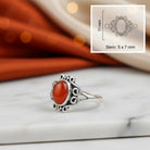 [KI] Karneolring aus Silber mit Maßangaben zu Ring und Edelstein