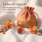 [KI] Silberring mit Karneol und Geschenkbeutel aus recyceltem Sari