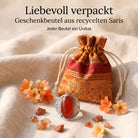 [KI] Silberring mit Karneol und Geschenkbeutel aus recyceltem Sari