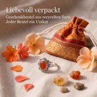 [KI] Silberring mit Karneol und Geschenkbeutel aus recyceltem Sari