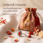 [KI] Silberring mit Karneol und Geschenkbeutel aus recyceltem Sari