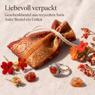 [KI] Silberring mit Karneol und Geschenkbeutel aus recyceltem Sari