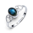 [KI] Labradoritring aus Silber auf weißem Hintergrund