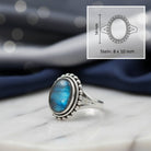 [KI] Labradoritring aus Silber mit Maßangaben zu Ring und Edelstein