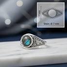 [KI] Labradoritring aus Silber mit Maßangaben zu Ring und Edelstein
