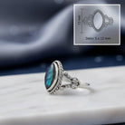 [KI] Labradoritring aus Silber mit Maßangaben zu Ring und Edelstein