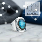 [KI] Labradoritring aus Silber mit Maßangaben zu Ring und Edelstein