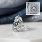 [KI] Labradoritring aus Silber mit Maßangaben zu Ring und Edelstein