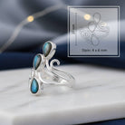 [KI] Labradoritring aus Silber mit Maßangaben zu Ring und Edelstein