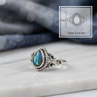 [KI] Labradoritring aus Silber mit Maßangaben zu Ring und Edelstein