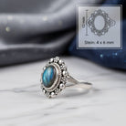 [KI] Labradoritring aus Silber mit Maßangaben zu Ring und Edelstein