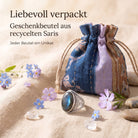 [KI] Silberring mit Labradorit und Geschenkbeutel aus recyceltem Sari