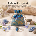 [KI] Silberring mit Labradorit und Geschenkbeutel aus recyceltem Sari