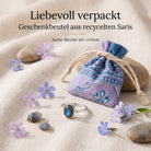 [KI] Silberring mit Labradorit und Geschenkbeutel aus recyceltem Sari