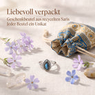 [KI] Silberring mit Labradorit und Geschenkbeutel aus recyceltem Sari