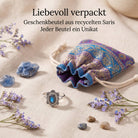 [KI] Silberring mit Labradorit und Geschenkbeutel aus recyceltem Sari